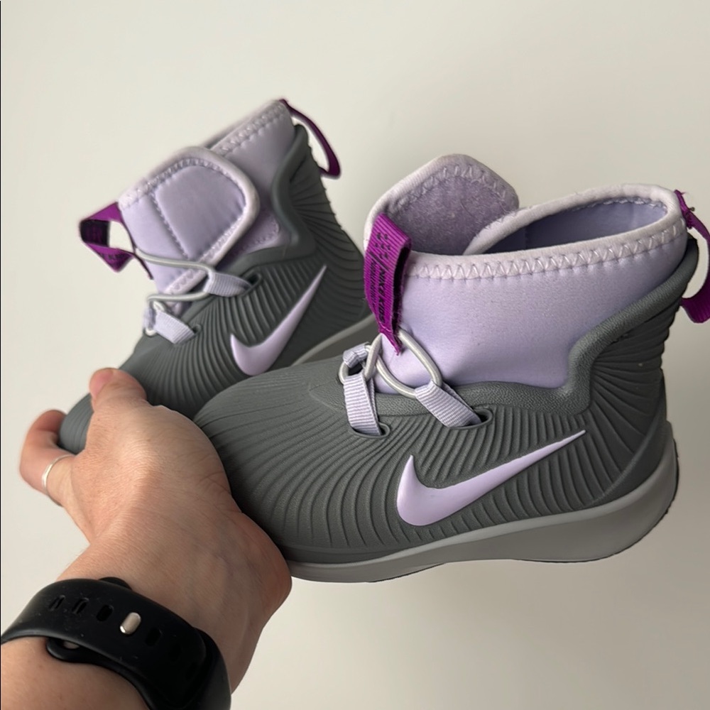 Nike Kids Gray and Purple Boots